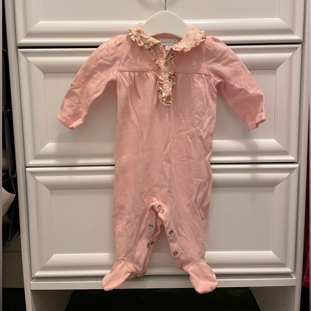 Ralph Lauren 6 Months Baby Girl’s Ruffled Trim Footed Coverall